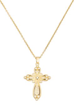 Pave Floral Cross Pendant Necklace. Women. 14K gold plated. Size: Approximate Length: 16+2 inches Cross Pendant Necklace Woman, Floral Cross, Necklace Women, Cross Pendant Necklace, Cross Pendant, Womens Necklaces, Gold Plate, Plating, Pendant Necklace