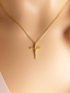 "Dainty Crucifix Necklace, Gold Silver Cross Necklace, Dainty Cross Necklace,Layering Cross Necklace,Christmas present,simple necklace 17\"+2\" as shown on the pictures pendant size:10mm x 15mm metal: gold plated, silver plated lobster clasp available: gold, silver Shop other cross necklaces here *cross necklace: https://www.etsy.com/listing/534912330/sterling-silver-cross-pendant-necklace?ga_search_query=cross&ref=shop_items_search_7 *pave cross pendant necklace: https://www.etsy.com/listin Minimalist Crucifix Charm Necklace As Gift, Crucifix Necklace With Adjustable Chain For Gift, Gift Clavicle Chain Necklace With Cross Pendant, Gift Crucifix Necklace With Clavicle Chain, Minimalist Crucifix Necklace As A Gift, Minimalist Crucifix Necklace For Gift, Gift Cross Necklace With Delicate Chain, Gift Cross Chain Necklace With Delicate Chain, Delicate Cross Chain Necklace Gift