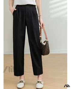 Zlily - Casual Straight-Leg Pants - Full-Length Trousers Ankle-length Wide Leg Pants With Pockets, Baggy Dress Pants For Spring, Spring Baggy Dress Pants, Baggy Ankle-length Dress Pants, Spring Work Pants With Elastic Waistband And Straight Leg, Relaxed Fit Ankle-length Work Pants, Spring Ankle-length Dress Pants With Pockets, Baggy Full-length Work Pants For Spring, Solid Work Pants With Loosely Fitted Hips For Spring