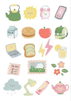 an assortment of stickers on a white background