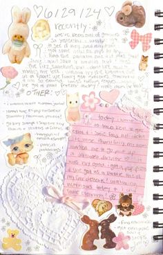 an open notebook with many pictures and words on it, including teddy bear's