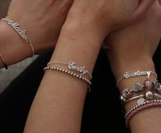 onecklace Best Friends share Jewelry! #oNecklace Thanks to @emxlysmxth for the picture!  • • • #jewelry #bffs #namebracelet #silver Silver Personalized Name Bracelet For Friendship, Formal Silver Personalized Name Bracelet, Personalized Silver Name Bracelet, Custom Name Silver Bracelets For Best Friend Gift, Silver Name Bracelet With Adjustable Chain, Gift, Bracelet With Name, Picture Jewelry, Create Your Story, Classic Fonts