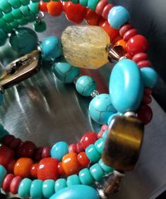 Turquoise Colored Stone, Mixed Natural Stone, Glass Bead SW Style Bracelet Set of 3. Vibrant Adjustable Jewelry With Large Beads, Bohemian Turquoise Stretch Bracelet With Spacer Beads, Vibrant Adjustable Beaded Jewelry, Turquoise Stretch Bracelet With Colorful Beads, Vibrant Colorful Beads For Jewelry Making, Bohemian Stretch Bracelet With Colorful Turquoise Beads, Multicolor Bohemian Stretch Bracelet, Bohemian Stretch Bracelet With Colorful Beads In Turquoise, Bohemian Multicolor Stretch Bracelet