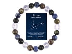 Looking for the perfect birthday or anniversary gift for the special Pisces person in your life? Look no further than this stunning Pisces zodiac bracelet with natural sodalite, kambaba jasper, clear quartz, and bloodstone crystals. EMPOWERING CRYSTAL FUSION: Each bracelet is meticulously crafted with a powerful combination of sodalite, kambaba jasper, clear quartz, and bloodstone crystals, chosen specifically to amplify the bold energy of Pisces. PERFECT FIT: With a comfortable 7.5-inch length Zodiac Sign Round Beads Jewelry As Gift, Spiritual Zodiac Sign Bracelet Gift, Spiritual Bracelet With Round Beads For Birthday Gift, Spiritual Round Bracelets For Birthday Gift, Kambaba Jasper, Zodiac Bracelet, Birthday Bracelet, Bracelet Display, Zodiac Gifts