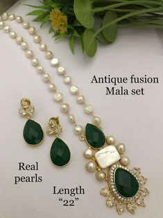 Buy Antique Fusion Mala Set,pearl Long Necklace,sabyasachi Necklace, Indian Necklace, Indian Jewelry, Pakistani Jewelry, Rajasthani Mala Set. Online in India - Etsy Pearls Jewelry Indian, Pearl Jewelry Necklace Indian, Long Necklace Designs, Pearl Necklace Indian, Pair Necklace, Pearl Long Necklace, Emerald Jewellery, Ornaments Ideas, Gold Pearl Jewelry