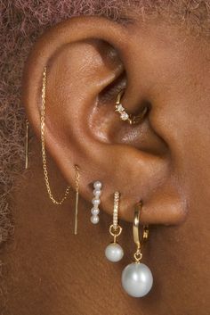 Elevate your go-to stack with our 14k yellow gold threader that’ll have all the girls you pass on the street stopping to ask where you got it. Pass along our info for us. Click HERE To Shop Ear Stacks, Ear Threader, Pretty Ear Piercings, Threader Earrings Gold, Piercing Aftercare, Ear Stack, Gold Earrings Designs, Threader Earrings, Ear Jewelry