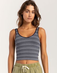 Full Tilt Seamless Striped V-Neck Tank Top. Allover Stripe Print. Ribbed Texture. V-Neckline. Fixed Shoulder Straps. Ultra-Soft And Stretchy Material. Cropped Fit. 92% Nylon, 8% Spandex. Hand Wash. Made In U.s.a. Model Is Wearing A Size S/m. Model Measurements:height: 5'8" Bust: 34"waist: 25"hips: 37.5" Womens Low Rise Jeans, Flannel Sweatshirt, Seamless Top, Womens Tank Top, Womens Jeans Bootcut, Strap Tank Top, Flannel Jacket, V Neck Tank Top, Full Tilt