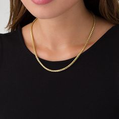 Dress-up any casual look with this shimmering chain necklace. Fashioned in warm 14K gold, this ladies' 3.15mm-wide Franco snake chain necklace features a diamond-cut finish. The necklace measures 18.0 inches in length and secures with a lobster claw clasp. Elegant Wheat Chain Necklace For Anniversary, Elegant Gold Diamond-cut Rope Chain Necklace, Diamond Cut Chain Necklace For Anniversary, Elegant Gold Diamond Cut Rope Chain Necklace, Anniversary Diamond Cut Chain Necklace, 14k Gold Wheat Chain Necklace, Gold Wheat Chain Necklace For Anniversary, Elegant Rope Chain Necklace For Anniversary, Elegant Wheat Chain Necklace For Everyday