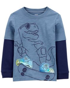 Your dino fanatic will love this tee! A cool foil graphic and long, layered sleeves make this tee his new favorite. Layered Sleeves, Baby Dinosaur, Carters Baby Boys, Shirts For Leggings, Carters Baby, Toddler Boy Outfits, Boys Top, Pant Shirt