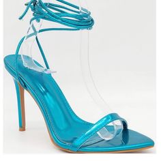 Metallic Blue Sandal Heels Leather Padded Sole & Approx. 4” Heel Height New With Box Size 6.5 - 10 Women’s Blue Sandals With 4-inch Heel For Party, Blue Sandals With Wrapped Heel For Night Out, Blue Party Sandals With 4-inch Heel, Light Blue Open Toe Heels For Party, Blue Pointed Toe Sandals For Night Out, Blue Pointed Toe Sandals For Party, Blue Strappy Sandals For Evening, Blue Strappy Evening Sandals, Blue Strappy Sandals For Formal Occasions