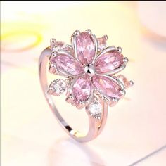 Simulated Sapphire Engagement Rings For Bride, Princess Engagement Rings, Rings For Bride, Cherry Blossom Ring, قلادات متدلية, Pink Wedding Rings, Inexpensive Jewelry, Gaun Fashion, Princess Ring