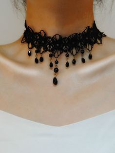 Black Fashionable Collar  Fabric   Embellished   Women's Fashion Jewelry Classy Halloween, Black Lace Choker, Lace Choker Necklace, Lace Choker, Lace Necklace, Black Choker, Beaded Choker Necklace, Beaded Tassels, Beaded Choker