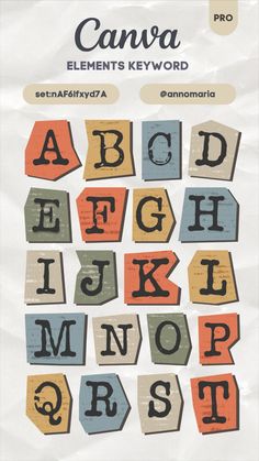 an old fashioned type of alphabets with the letters in different colors and font styles