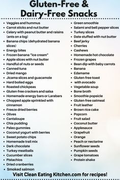 a menu for gluten - free and dairy - free snacks