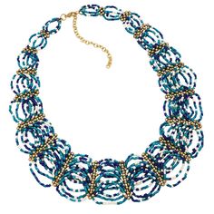 Beautiful beaded necklace with a stunning woven circular designÂ Tiny seed beads make up this dazzling bohemian bib style necklaceÂ Necklace measures 19"-22" with the 3" extender chain, lobster clasp; 1.75" decor widthÂ Stylish statement jewelry set that is great for dressing up or casual wearÂ Each item is packaged in a lovely gift box with a non tarnish jewelers fiber pad. To extend the life of your jewelry avoid contact with water and chemicals such as soap and household cleaners, and store i Bead Collar Necklace, Beautiful Beaded Necklaces, Beaded Collar Necklace, Beaded Collar, Circular Pattern, Necklace Blue, Black Necklace, Collar Necklace, How To Make Beads