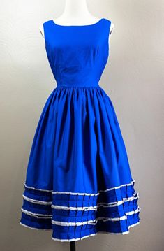 Darling 50s/60s Ryoual Blue Cotton Sun Dress, Pleaded Trim With White Pipping - Etsy Housekeeping Uniform, 50s Fashion, Historical Fashion, Sundress, Vintage Dresses, Labour Day, Trim, Art Collection, Dress Outfits