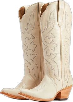 Beige Western Boots With Square Toe, Western Cream Boots For Ranch, Beige Western Snip Toe Boots, Beige Snip Toe Western Boots, Western Beige Snip Toe Boots, Cream Snip Toe Boots For Ranch, White Embroidered Western Boots, Beige Round Toe Boots For Rodeo, Western Beige Boots With Almond Toe