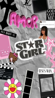 various stickers and decals on the side of a paper sheet that says, star girl jesus won