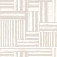 a white and beige wallpaper pattern with vertical lines on the bottom half of it