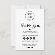 a thank card with the words, thank you and an image of a heart on it