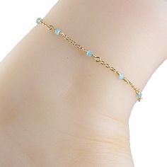 blue anklet Gold Chain Anklet, Blue Anklet, Gold Anklet, Chain Anklet, Blue Chalcedony, Anklet Jewelry, Ankle Bracelets, Gold Filled Chain, Blue Beads