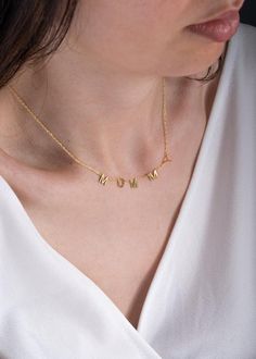 Personalized Name Necklace - Letter Necklace - Gift for Mom - Mom Necklace - Wife Necklace - Mom Gifts - Birthday Gift - Custom Initial - Mother's Day GiftsC U S T O M - I N I T I A L - N E C K L A C E- Material: Solid 925 Sterling Silver , 8K Solid Gold  14K Solid Gold- Finish : Sterling Silver - Gold Filled - Rose Gold Filled* All our jewelries are handcrafted at our workshop.H O W - T O - O R D E R1- Select color and length from the menu2- Select number of initials from the menu3- Enter your 14k Gold Custom Name Necklace For Mom, Gold Initial Pendant Name Necklace For Mother's Day, Elegant Personalized Initial Necklace - Gift For Mom, Yellow Gold Name Necklace, Gift For Mom, Letter-shaped Name Necklaces For Mother's Day, Wife Necklace, Fingerprint Necklace, Name Earrings, Signature Necklace