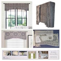 four different types of curtains and valances in various styles, sizes and colors