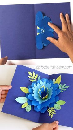 Easy DIY Happy Mother's Day card with beautiful big pop up flower: tutorial, video & free printable templates for handmade version & Cricut print and cut! - A Piece of Rainbow #diy #crafts #crafting #papercraft #papercrafts #greetingcard #valentinesday #birthday #mothersday #flower #cricut #cricutmaker #cricutcrafts Pop Up Flower, Pop Up Flower Cards, Cricut Print And Cut, Kraf Kertas, Happy Mother's Day Card, Celebrate Mom, Crafty Kids, Kraf Diy, Birthday Cards Diy