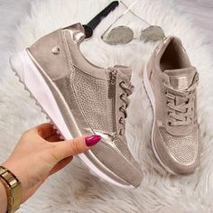 Women's Vulcanized Sparkly Sneaker Tennis Shoes | eBay Orthopedic Doctor, Womens Low Heels, Gold Sneakers, Orthopedic Shoes, Wedges Style, Sport Shoes Women, Beige Shoes, Wedge Sneakers, The Shining