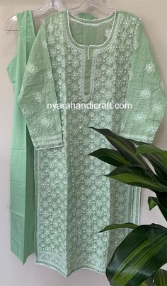 Finely hand embroidered pastel green cotton Kurta ! Length: 46 inches Cotton liner Included. Chikankari Anarkali, Chikankari Kurta, White Kurta, Ethnic Outfits, Handwork Embroidery Design, Cotton Kurta, Sewing Design, Chicken Curry, Hand Embroidery Designs