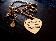 Hand stamped I STILL FALL FOR YOU EVERYDAY necklace.Handcrafted beautiful LOVE gift.Material: raw brassChain length: 50cm (Chunky brass chain)Made in Dublin, IRELANDWORLDWIDE shipping@magnemagnewww.magne.ie Still Falling For You, Face Earrings, Everyday Necklace, Fall For You, Shell Jewelry, Dublin Ireland, Coin Necklace, Love Necklace, Brass Chain