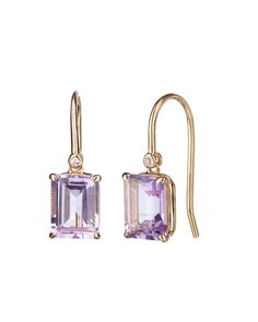 Fervor Montreal Earrings Pink Amethyst Dangle Earrings Timeless Gemstone Earrings For Formal Occasions, Modern Octagon Earrings For Formal Occasions, Elegant Yellow Gold Amethyst Jewelry, Luxury 14k Gold Earrings With Gemstone Accents, Elegant 14k Gold Earrings With Gemstones, Elegant 14k Gold Gemstone Earrings, Luxury Long Drop Gemstone Earrings, Exquisite Gemstone Accent Earrings, Elegant Drop Jewelry With Prong Setting