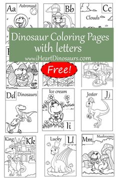 dinosaur coloring pages with letters and pictures to print out for kids, including the letter i