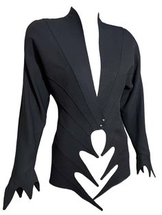 For Sale on 1stDibs - An extravagant jacket by Thierry Mugler from the Spring Summer 1989 'Les Atlantes' collection. This documented black jacket features a unique cutout pointed Avant-garde Long Sleeve Party Blazer, Thierry Mugler Runway, Mugler Blazer, Mugler 90s, Mugler Runway, Chic Closet, Blazer Blue, Thierry Mugler, Halloween 2024