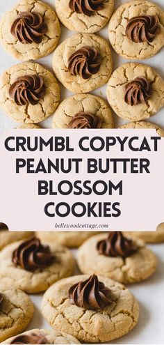 a bunch of cookies with chocolate frosting on top and the words crumbl copycat