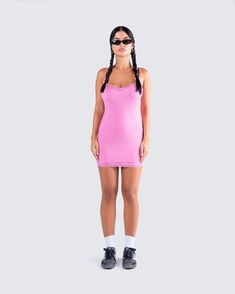 Nothing's better than a little pink dress 💗 Made from jersey fabric, and complete with lace trims, adjustable straps, and a pull-on style - this mini dress is a simple, and flirty look that is perfect for all occasions 😙 Pink Mini Dress With Built-in Bra For Summer, Spring Stretch Mini Slip Dress, Stretch Mini Slip Dress For Spring, Stretch Mini-length Slip Dress For Spring, Casual Bodycon Mini Dress With Adjustable Straps, Flirty Stretch Slip Dress For Spring, Flirty Spring Slip Dress With Stretch, Casual Stretch Mini-length Slip Dress, Mini Dress With Lace Trim And Spaghetti Straps