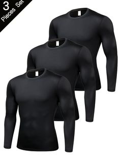 Introducing our Mens QuickDry Long Sleeve Workout Shirts 3Pack, perfect for your active lifestyle. Our shirts are designed with high-quality polyester fabric that offers a high stretch for ultimate comfort. Whether you're hitting the gym, going for a run, or just running errands, these shirts are versatile and stylish for any occasion. Benefits of our Mens QuickDry Long Sleeve Workout Shirts 3Pack include: Quick-drying fabric to keep you feeling fresh and dry throughout your workouts Long sleeves provide extra protection from the sun and elements High stretch material allows for a full range of motion during any activity Breathable fabric keeps you cool and comfortable during even the toughest workouts Versatile design can easily transition from the gym to casual wear Don't miss out on the Fitted Black Shirt For Gym, Solid Crew Neck Rash Guard For Sports, Black Athletic Fit Top For Outdoor, High Stretch Sportswear Top For Outdoor Activities, High Stretch Black Tops For Outdoor Activities, High Stretch Black Top For Outdoor Activities, Black High Stretch Tops For Outdoor Activities, Black Crew Neck Activewear For Outdoor Activities, Moisture-wicking Tops For Outdoor Sports Season