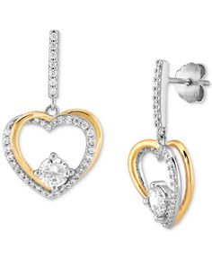 Discover the soft, sweet sparkle of love in these cubic zirconia heart drop earrings. Double Heart Cubic Zirconia Jewelry With Matching Earrings, Gold Diamond Earrings From Macy's As A Gift, Macy's Gold Diamond Earrings For Anniversary, Anniversary Jewelry With Heart Pendant And Matching Earrings, Elegant Double Heart Jewelry With Prong Setting, Macy's Brilliant Cut Earrings Gift, Anniversary Heart Cut Matching Earrings, Diamond Cut Earrings From Macy's As Gift, Fine Jewelry Heart Dangle Earrings For Anniversary