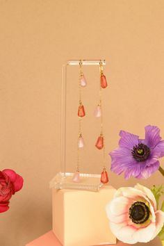 14k Goldfilled Light Red & Pink Seeds Length: 4.5" 100% Handmade With 100% JOY Storing Cookies, Light Red, Free Giveaway, Pomegranate, Mirror Table, Seeds, Drop Earrings, Red, Pink