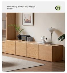 a living room scene with focus on the sideboard and bookshelf in the foreground