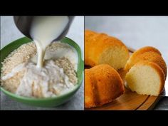 two pictures side by side one has bread and the other has cream cheese in it