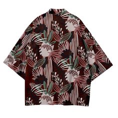 Our Tropical Kimono Shirt, a perfect blend of exotic flair and comfortable style. Embrace the vibrant energy of the tropics with this beautifully designed shirt that is sure to make a statement wherever you go. Crafted with care, our Tropical Kimono Shirt features lightweight and breathable fabric, making it ideal for warm weather and beach destinations. Its loose and flowing silhouette offers both comfort and versatility, allowing you to effortlessly transition from lounging poolside to explori Multicolor Floral Print Top With Camp Collar, Multicolor Floral Print Tops With Camp Collar, Printed Hawaiian Shirt With Relaxed Fit, Relaxed Fit Printed Hawaiian Shirt, Patterned Hawaiian Shirt With Relaxed Fit, Multicolor Plant Print Shirt For Summer, Multicolor Summer Shirt With Plant Print, Multicolor Shirt With Plants Print For Summer, Printed Blouse With Camp Collar For Vacation