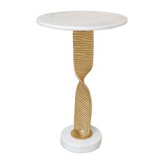 a white and gold table with a curved design on the top, against a white background