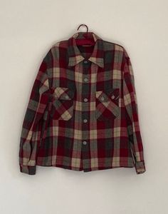 Measurements (taken laid flat and doubled unless otherwise described): 48" C/W/H In great vintage condition. Pairs well with the toughest pair of boots you own. Vintage Red Flannel Shirt For Fall, Vintage Fall Flannel Shirt With Snap Buttons, Vintage Flannel Shirt With Snap Buttons For Fall, Vintage Plaid Button-up Outerwear, Vintage Red Flannel Shirt With Button Closure, Red Vintage Flannel Shirt With Button Closure, Vintage Long Sleeve Flannel Shirt, Vintage Long Sleeve Winter Shirt, Vintage Red Button-up Flannel Shirt