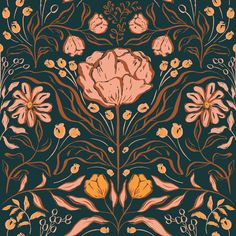 an art nouveau design with flowers and leaves