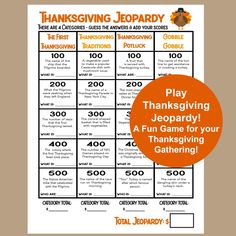 a printable thanksgiving party game for kids to play on the big screen and have fun