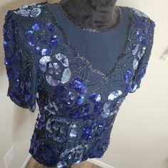 Perfect For New Years Eve Heavy With Bling Dark Blue Excellent Condition Size Medium Silk And Sequins Please Reach Out If You Have Questions :) Adrianna Papell, New Years Eve, Evening Wear, Blue Purple, Blue And Purple, Dark Blue, Sequin, Top Blouse, Womens Tops