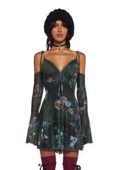 Delia's Stretchy Mesh Floral Art Off-The-Shoulder Mini Dress - Multi – Dolls Kill Fitted Mini Dress With Tie Sleeves, Spring Off-shoulder Mini Dress With Sheer Sleeves, Spring Sheer Sleeved Off-shoulder Mini Dress, Spring Off-shoulder Sheer Dress, Off-shoulder Sheer Mini Dress For Spring, Sheer Off-shoulder Mini Dress For Spring, Spring Fitted Mini Dress With Tie Sleeves, Spring Dresses With Tie Sleeves And Fitted Design, Bohemian Fitted Dress With Sheer Sleeves