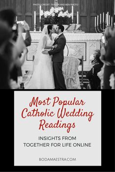 the cover of most popular catholic wedding readings, including an image of a bride and groom