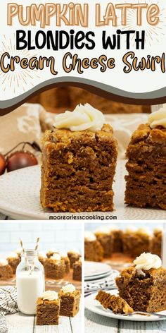 pumpkin latte blondies with cream cheese swirl are the perfect dessert for fall and halloween